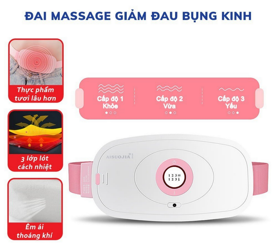 Máy chườm nóng hỗ trợ giảm đau bụng kinh có 3 mức nhiệt, Pin sạc UBS, món quà ý nghĩa tặng người yêu