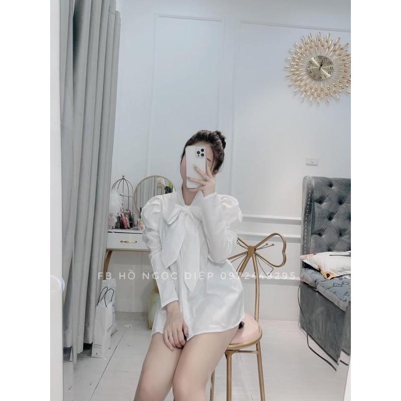 Áo sơ mi cổ nơ tay bồng siêu xinhvideo ảnh thật