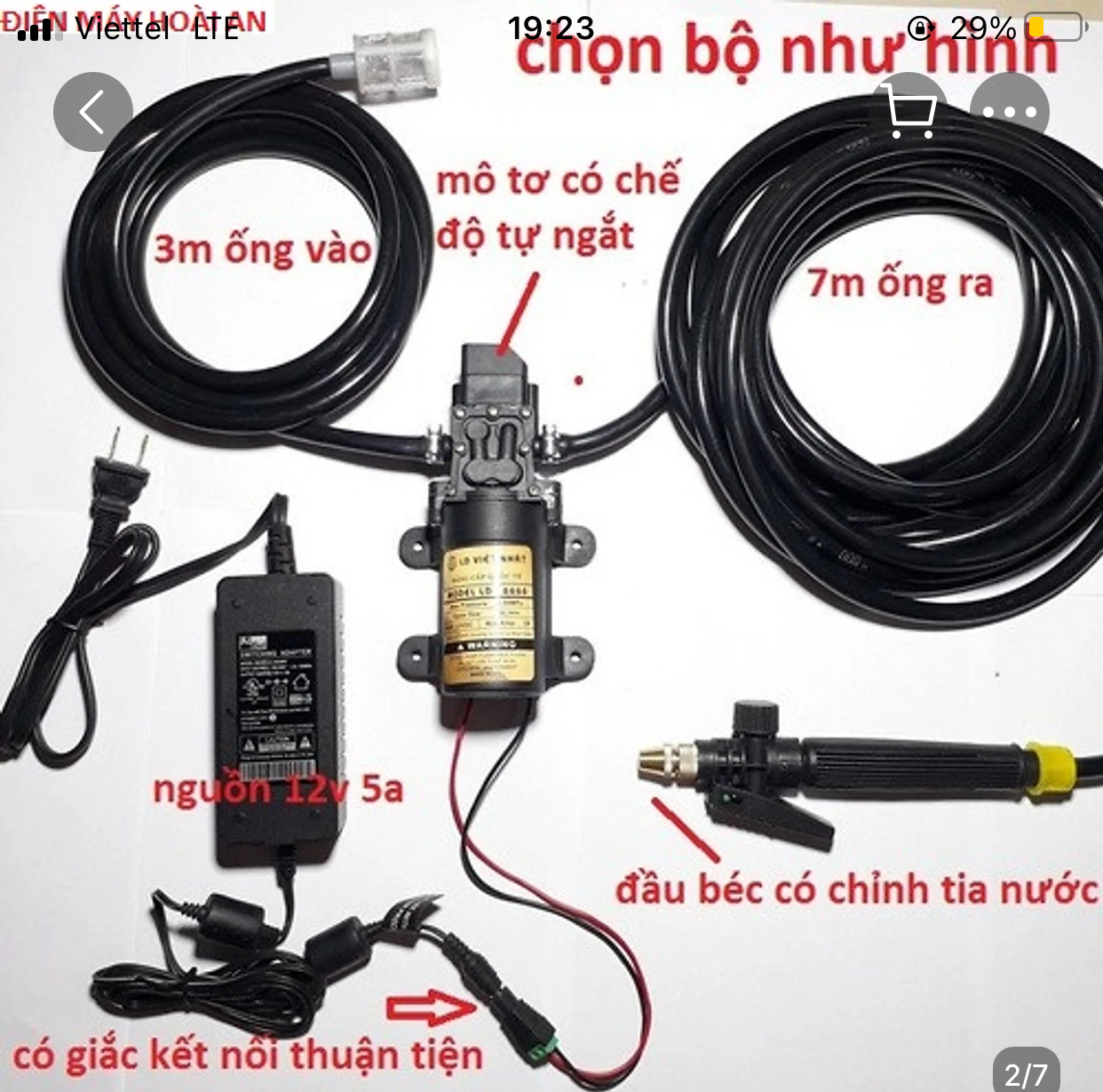 Bộ bơm rửa xe tăng áp lực 12v kèm nguồn adapter