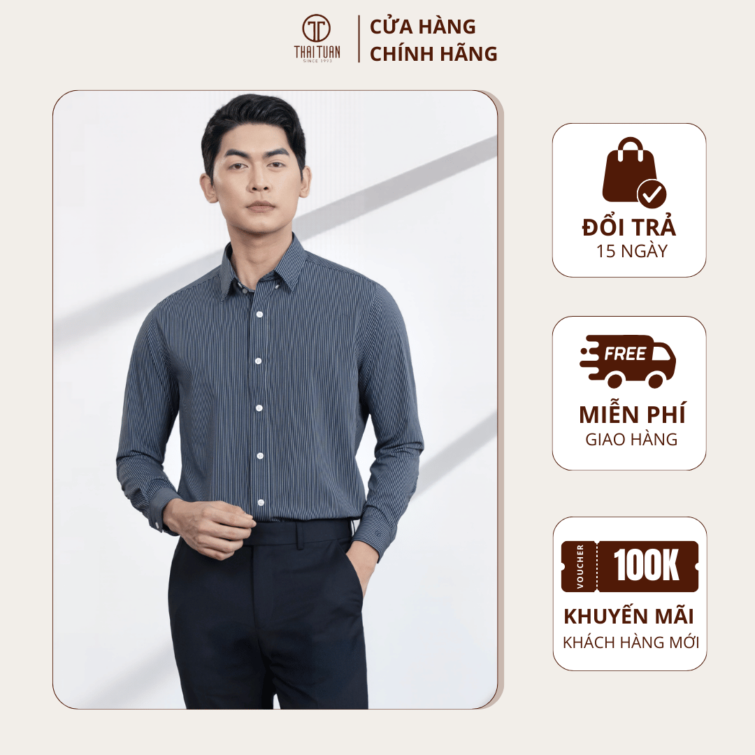 Áo sơ mi xanh đen sọc trắng tay dài | Lịch lãm,  nam tính - Thời trang Công Sở/Dạo phố