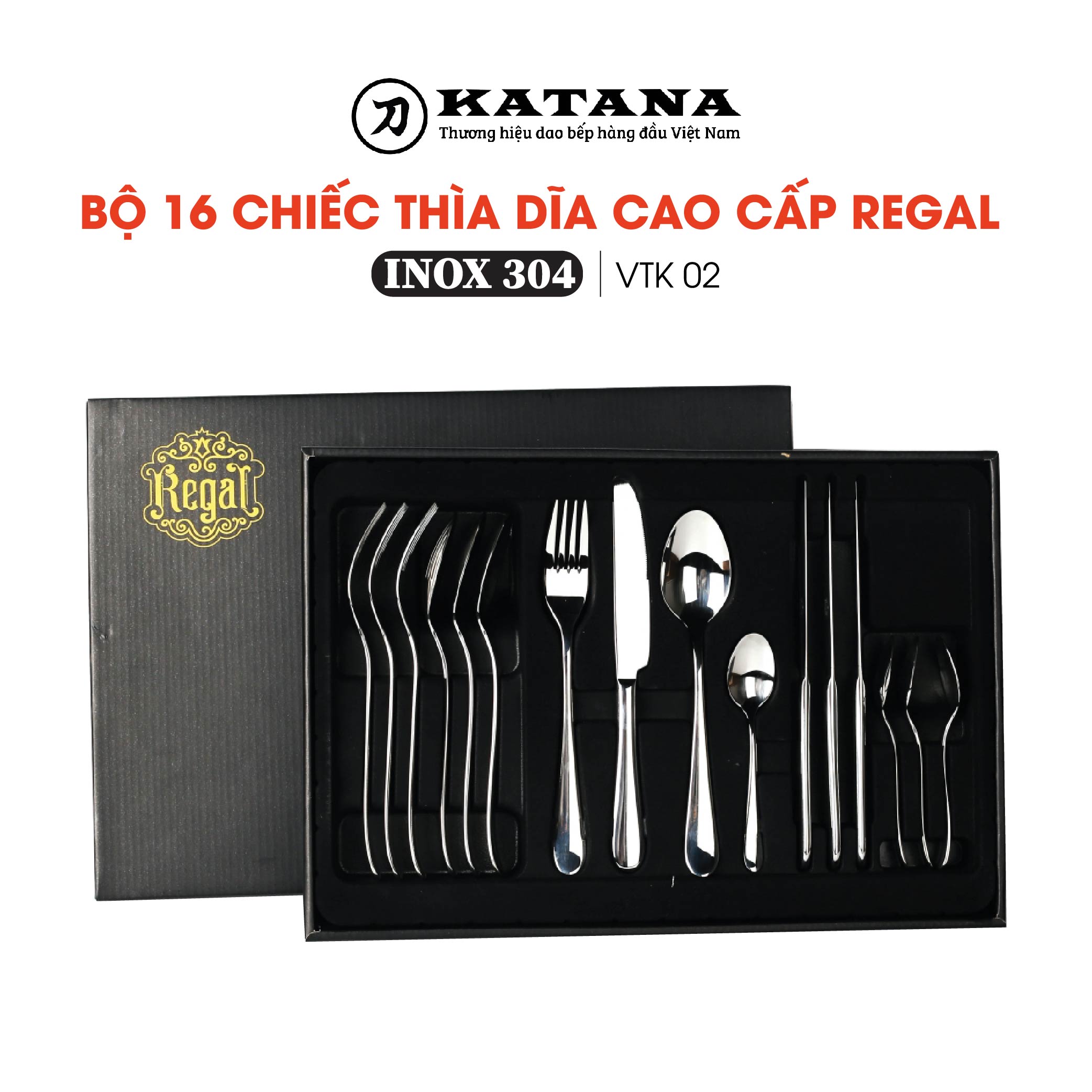 Bộ 16 chiếc thìa dĩa cao cấp REGAL vân trơn Elegance VTK-02