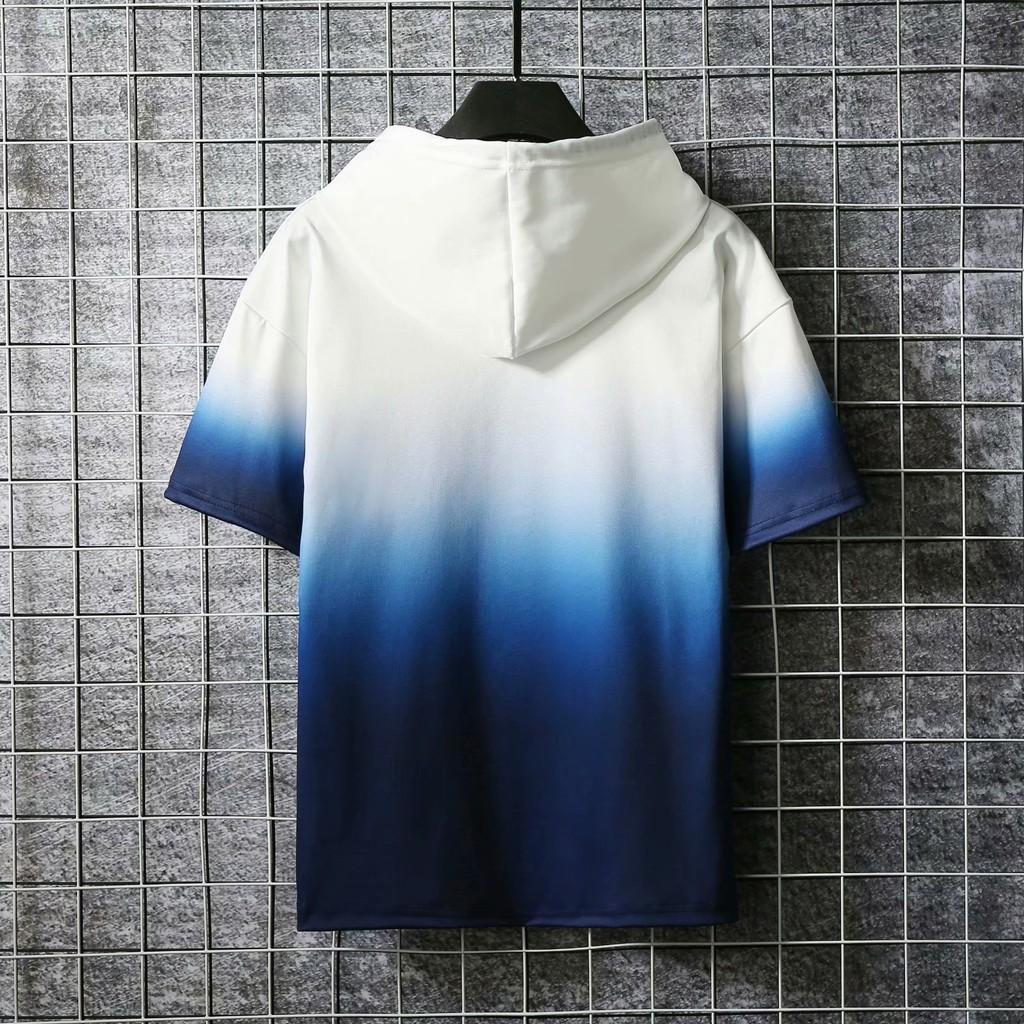 Áo Hoodie Tay Ngắn Dáng Rộng Phối Màu Gradient Thời Trang Mùa Hè