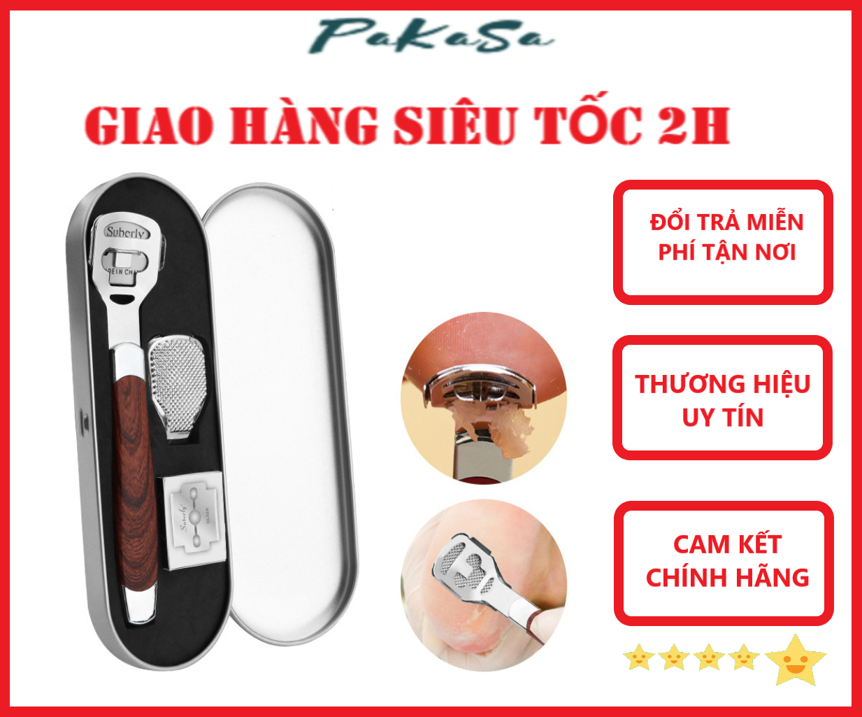 Dụng Cụ Mài , Chà Tẩy Tế Bào Chết Gót Chân Kèm Hộp Dao Cạo PaKaSa - Hàng Chính Hãng 