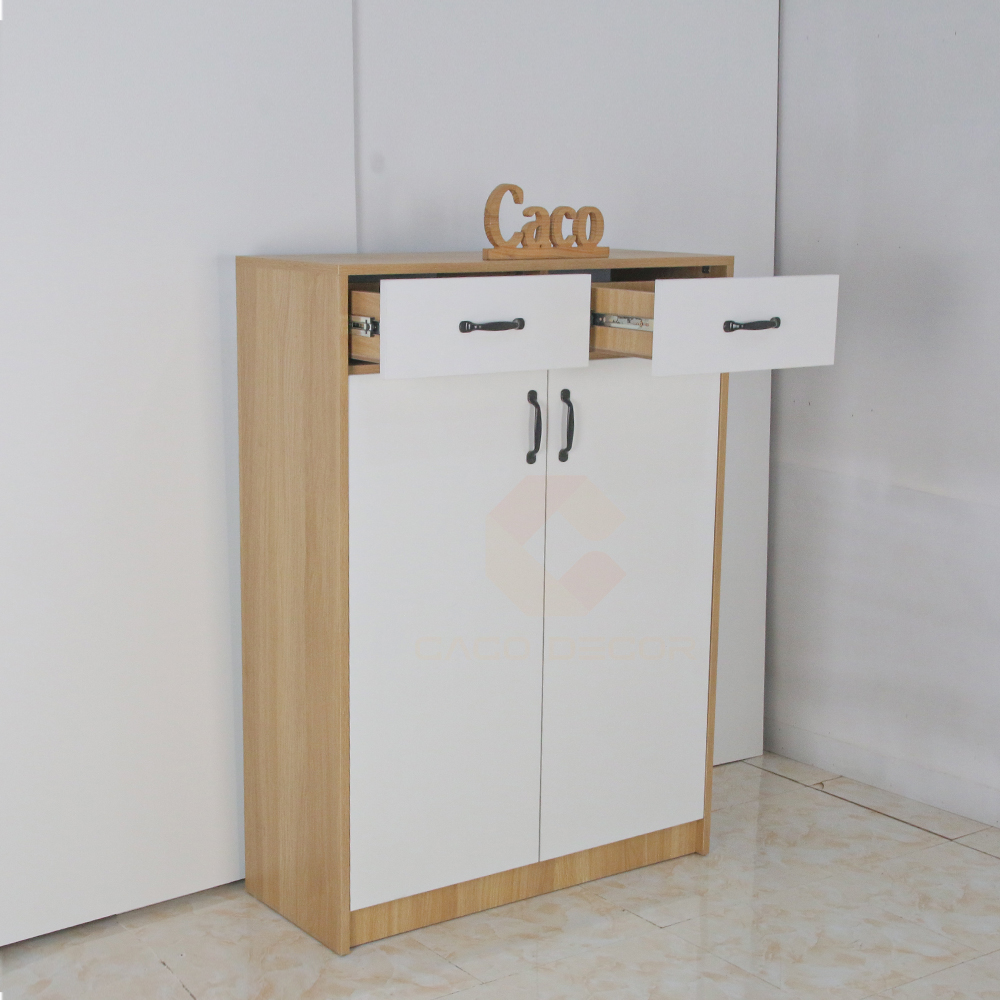 TỦ GIÀY GỖ CÔNG NGHIỆP MDF PHỦ MELAMINE MÀU VÀNG VÂN GỖ PHỐI TRẮNG
