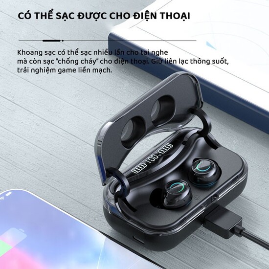 Tai nghe Bluetooth Pro F9 TWS 5.0 chống ồn chống nước tích hợp sạc dự phòng