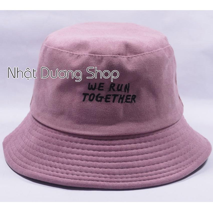 Nón Bucket vành cụp- Nón tai bèo thêu We Run Together chất nhung cao cấp phù hợp cho cả nam và nữ