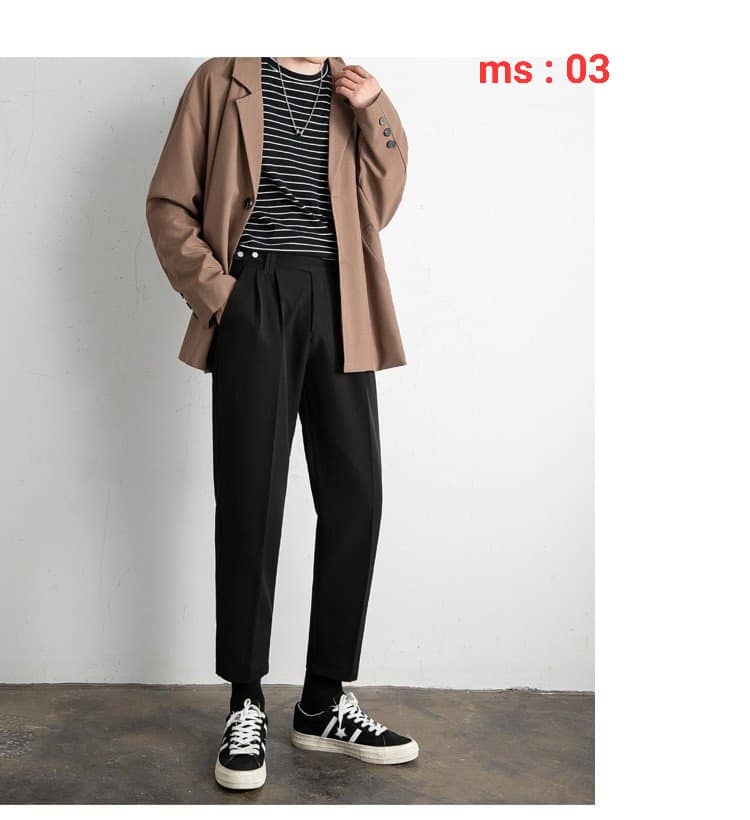 Quần Baggy Nam Tây Âu Vải Kaki Ống Côn Dáng Suông Nút Giữa Lưng Chun 1 Bên Co Giãn Dễ Mặc