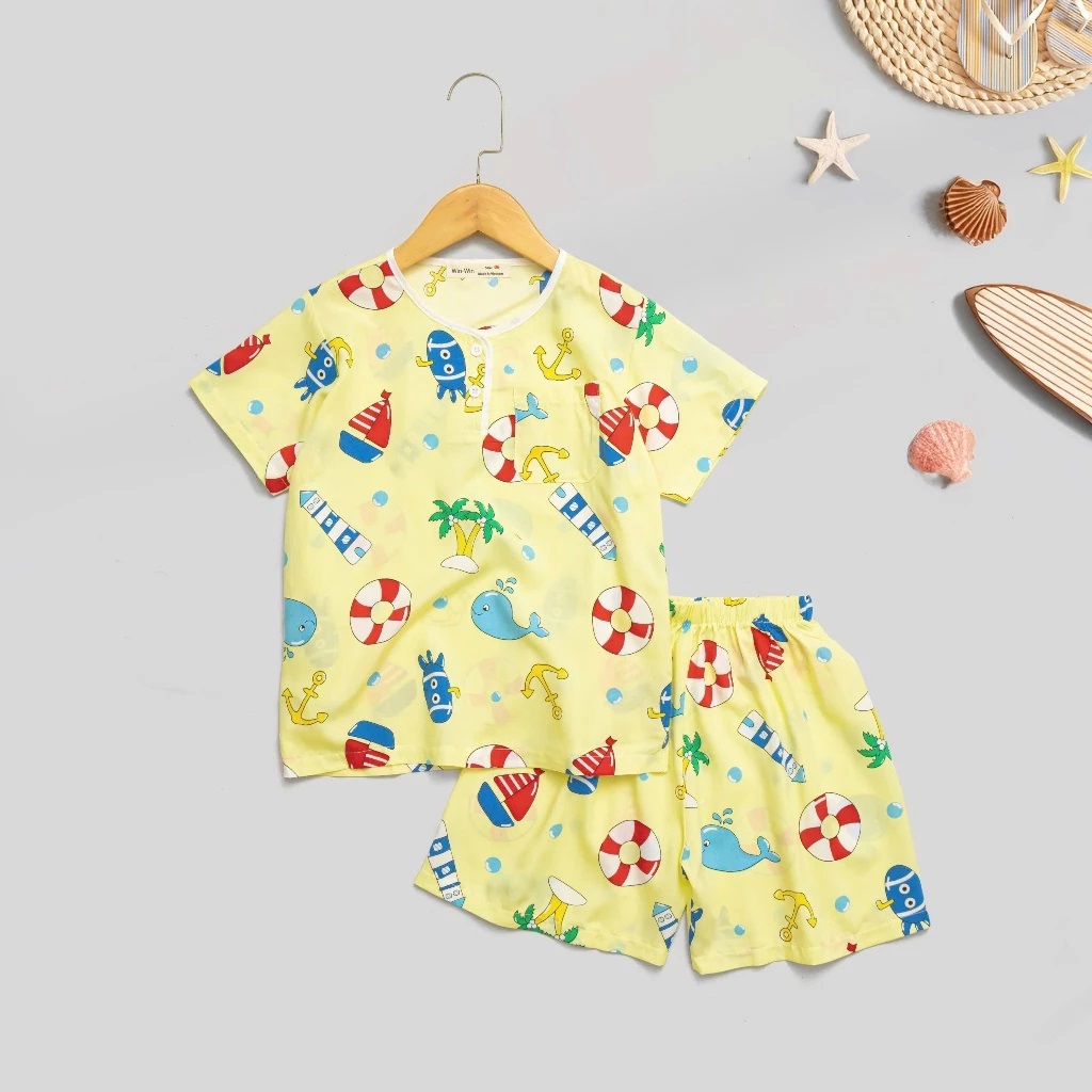 Bộ Pyjama Bé Trai, Đồ Bộ Ngủ Bé Trai Ngắn Tay Chất Tôn Mềm Mát Thoải Mái Mặc Ở Nhà Hoạ Tiết Biển Từ 8-40kg Dành Cho Bé Trai