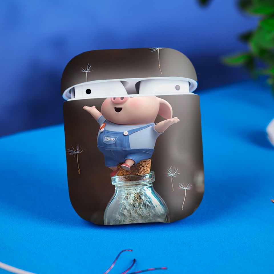 Miếng dán skin chống bẩn cho tai nghe AirPods in hình Heo con dễ thương - HEO2k19 - 078 (bản không dây 1 và 2)