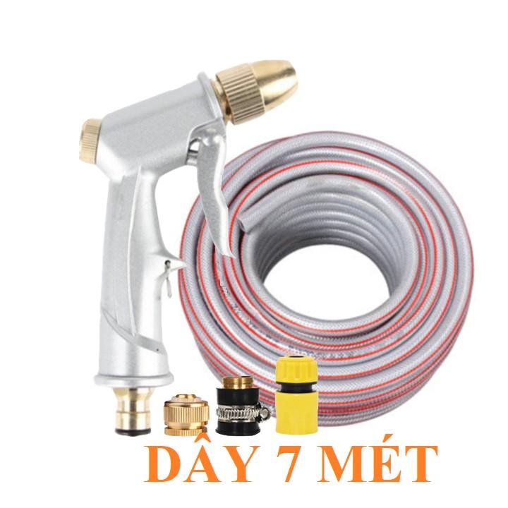 Bộ dây vòi xịt bơm nước tưới rửa , tăng áp 3 lần, loại 7m, 10m 206701 đầu đồng,cút,nối đồng + đai