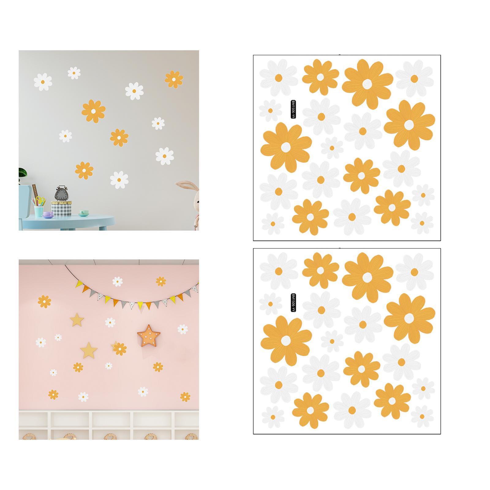 Daisy Floral Wall Stickers Vinyl Mural Art DIY Wallpaper Peel and Daisy Decals Wall Decals for Bedroom Kids Nursery Playroom Decor