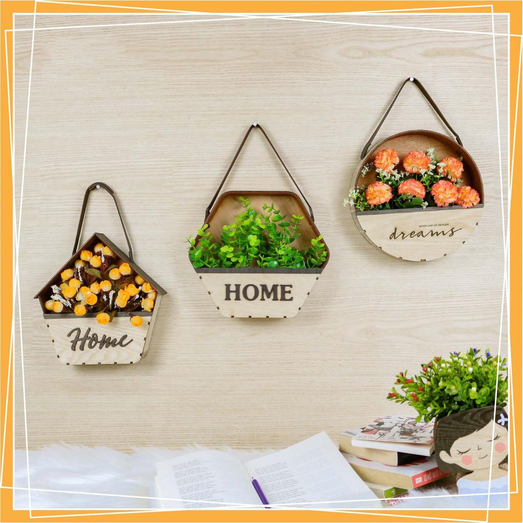 Giỏ hoa treo DN Homelife trang trí Xinh lịm tim, giỏ hoa gỗ decor trang trí nhà cửa