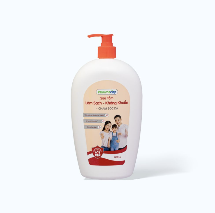 Sữa tắm Pharmacity Làm Sạch, Kháng Khuẩn – Chăm sóc da (Chai 850ml)