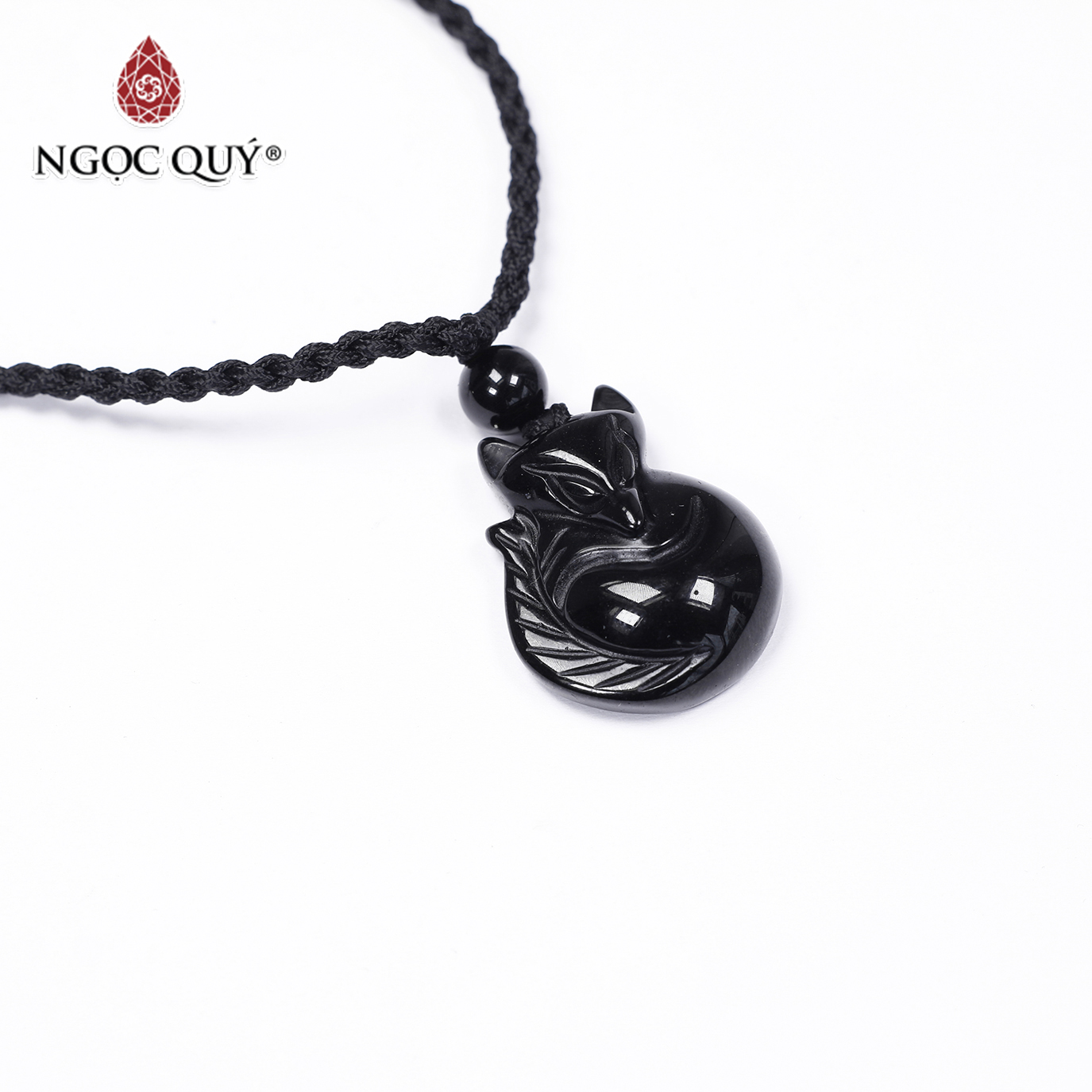 Mặt dây chuyền hồ ly đá Obsidian 24.5x19.2mm mệnh thủy, mộc - Ngọc Quý Gemstones