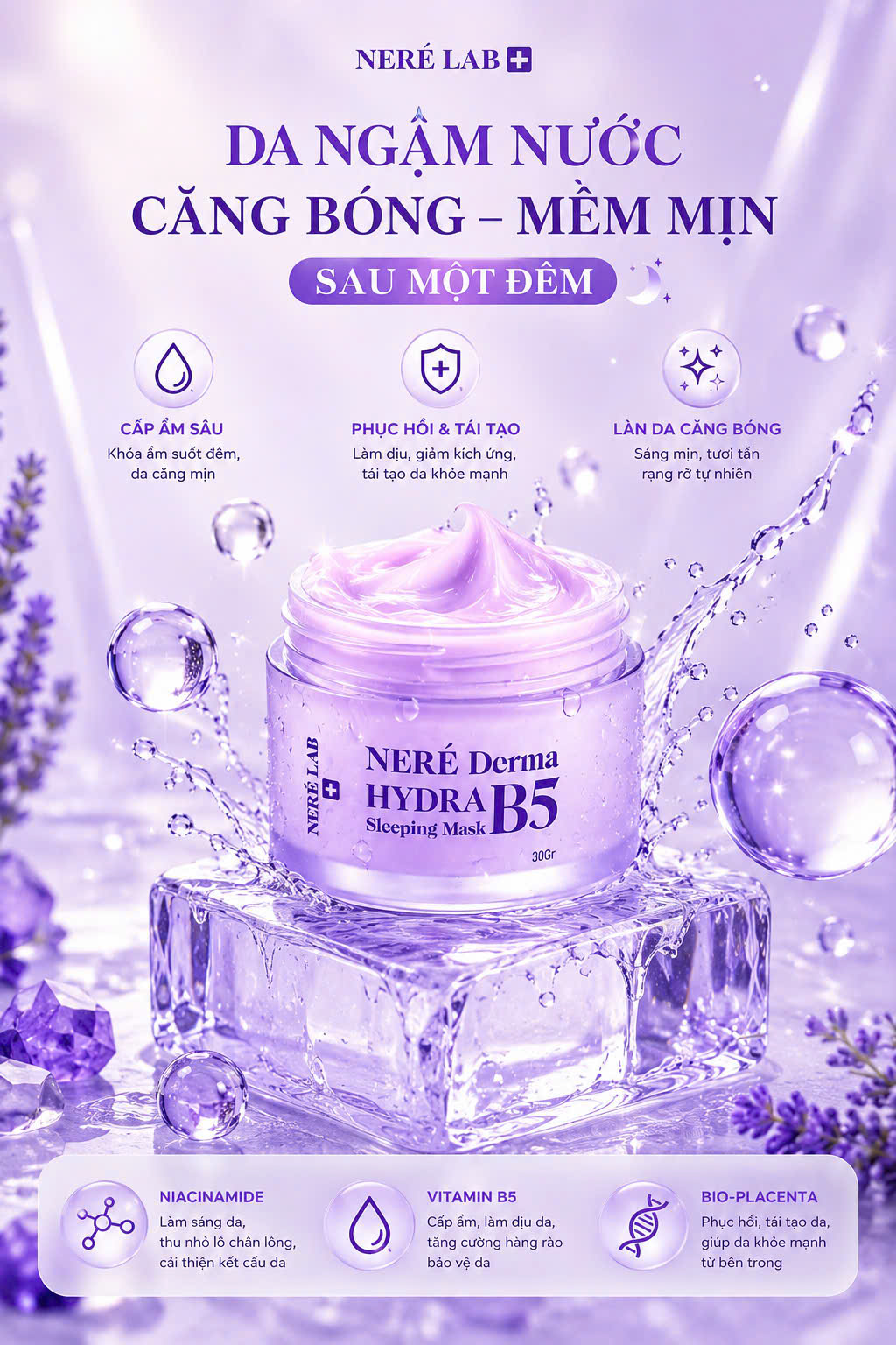 Mặt Nạ Ngủ Neré Derma Hydra B5 Sleeping Mask 30g - Phục hồi da, Cấp ẩm chuyên sâu, Làm dịu da, Dưỡng sáng da