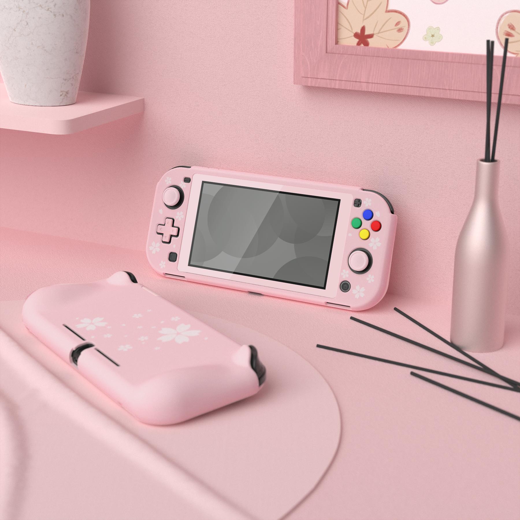 PlayVital ZealProtect Vỏ bảo vệ công thái học cho Nintendo Switch Lite W/Miếng bảo vệ màn hình - Cánh hoa anh đào Màu sắc: Hồng