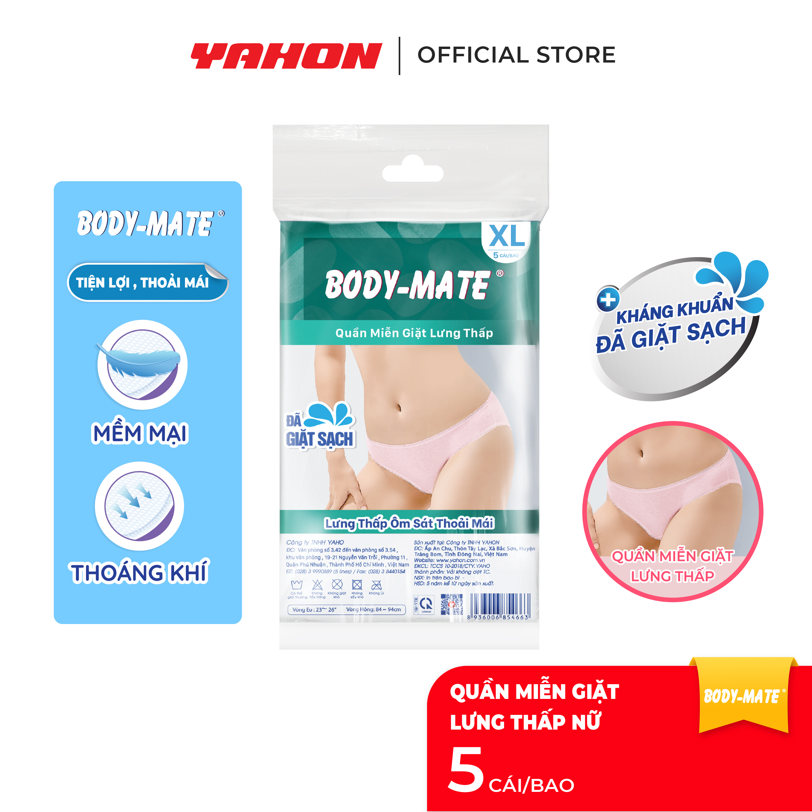 [Tặng 2 Khăn Ướt Cồn/Bao] Bao Quần Lót Lưng Thấp Body-Mate Nữ | Đã Giặt Sạch, Đóng Gói Tự Động, An Toàn Tiện Lợi | 5 Cái/Bao