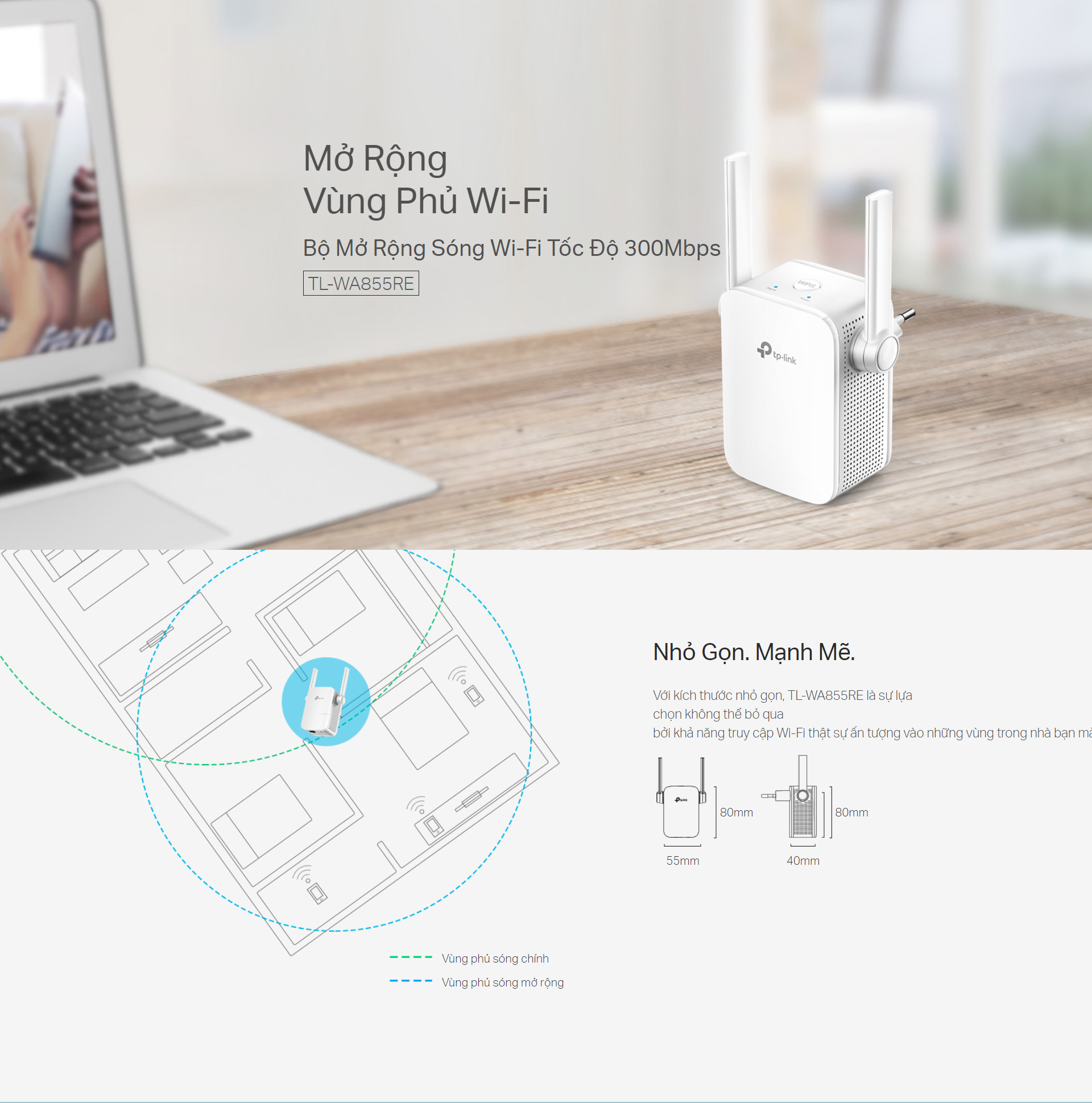 Bộ Kích Sóng Wifi Repeater 300Mbps TP-Link TL-WA855RE -  Hàng Chính Hãng