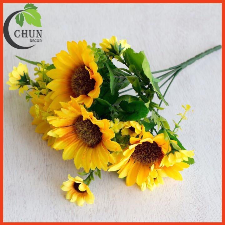 Hoa giả - Cành hoa hướng dương 4 bông cao 33cm trang trí nhà cửa