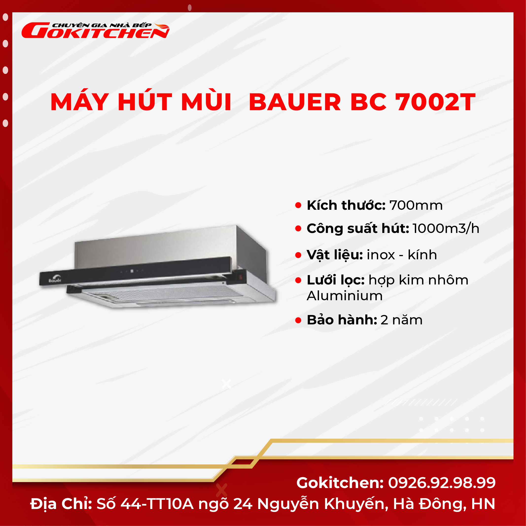 Máy hút mùi tiết kiệm điện năng BAUER BC 7002T - Hàng chính hãng