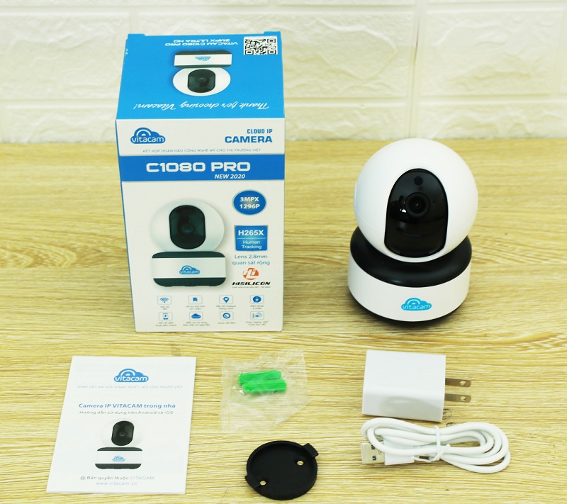 Camera Wifi IP Đàm thoại 2 Chiều  Vitacam C1080 Pro 3MP -2020 Thẻ 32GB- Hàng Chính Hãng