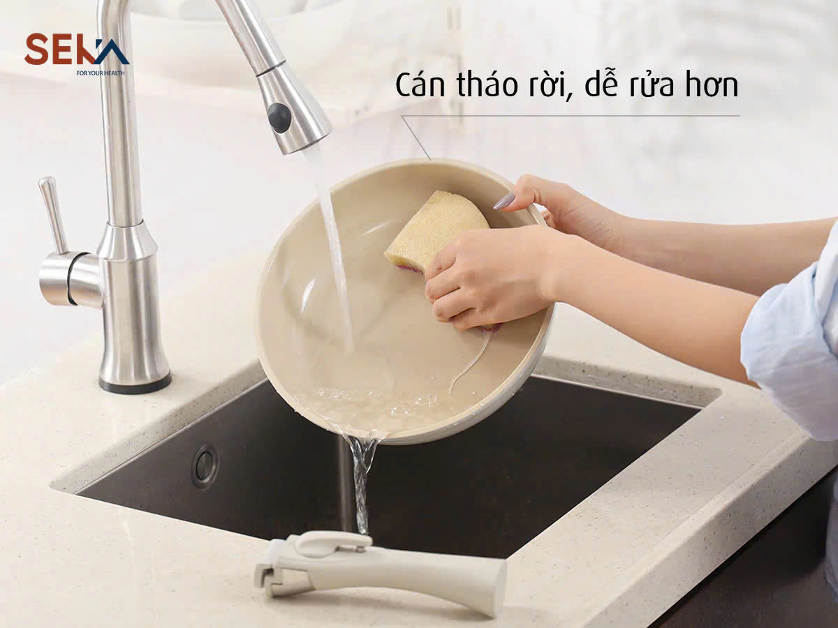 Bộ 3 Nồi Chảo SEKA SKJ6 Nhôm Đúc Nguyên Khối Tay Cầm Tháo Rời Dùng Mọi Loại Bếp - Hàng Chính Hãng Bảo Hành 2 Năm