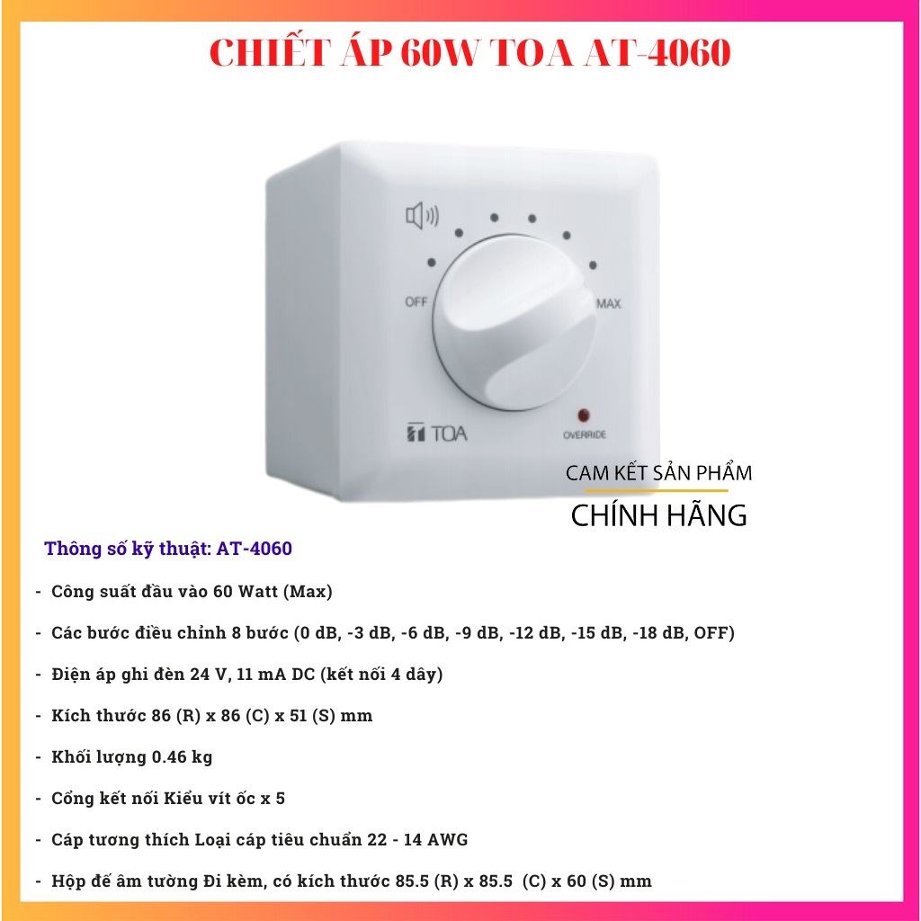 Chiết áp điều chỉnh âm lượng 60W TOA AT-4060 - Hàng Chính Hãng