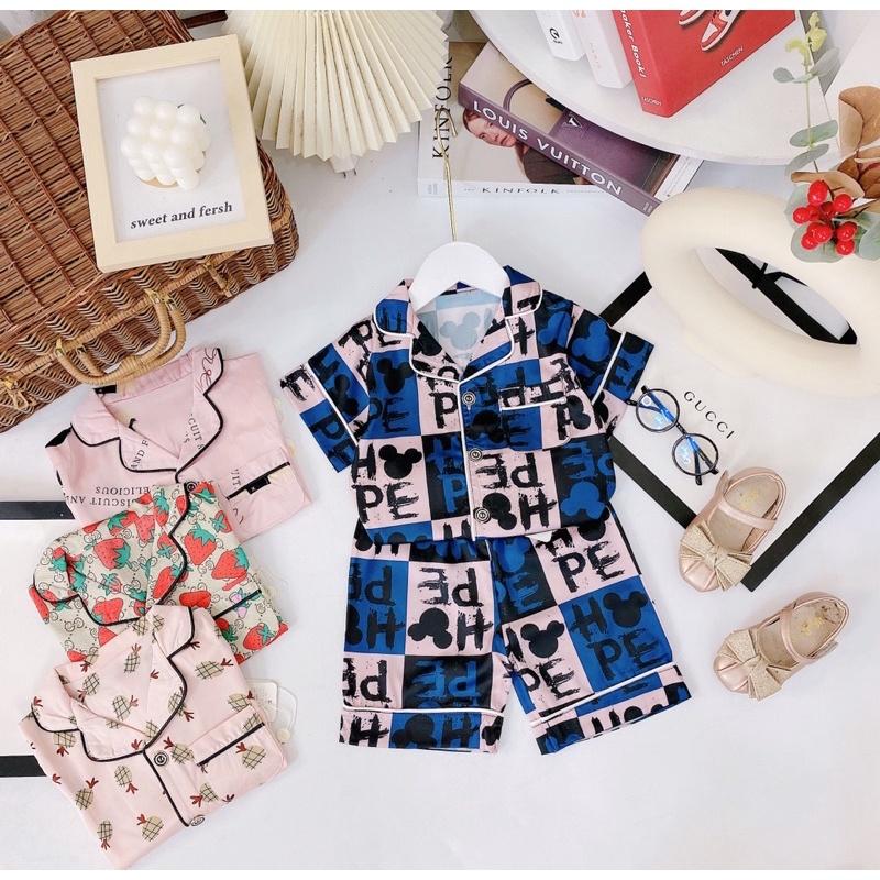Bộ pijama lụa cộc tay quần đùi bé trai hàng quảng châu cao cấp sz 10-20kg