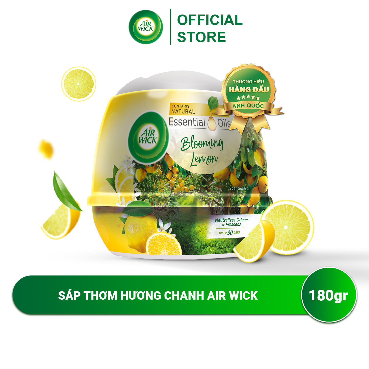 Sáp thơm nhà vệ sinh hương chanh AIRWICK, hương thơm tươi mát, thanh khiết, khử mùi hiệu quả 180g