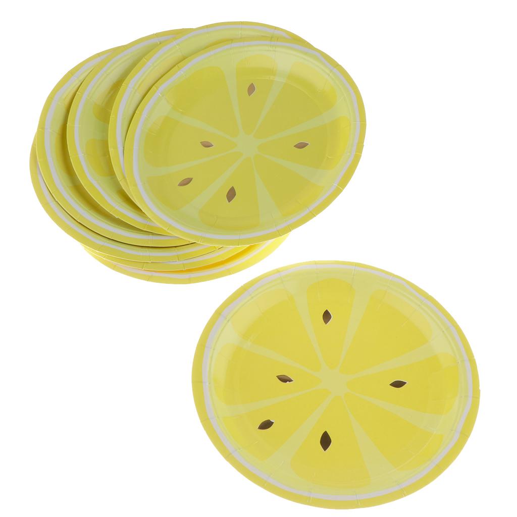 8 Pieces Gilding Fruit Lemon Paper Plates Disposable Party Cake Tray