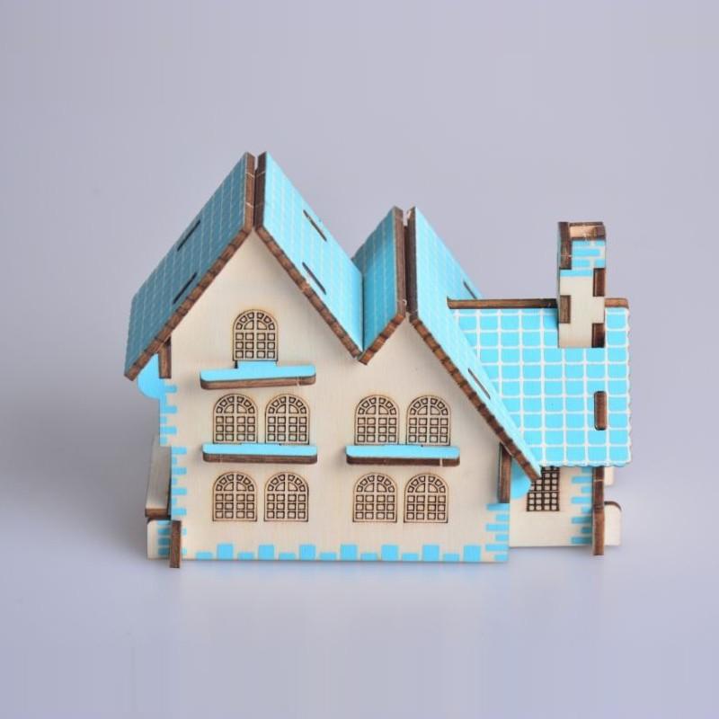 Mô hình lắp ráp 3D gỗ - Mini blue house cắt laser