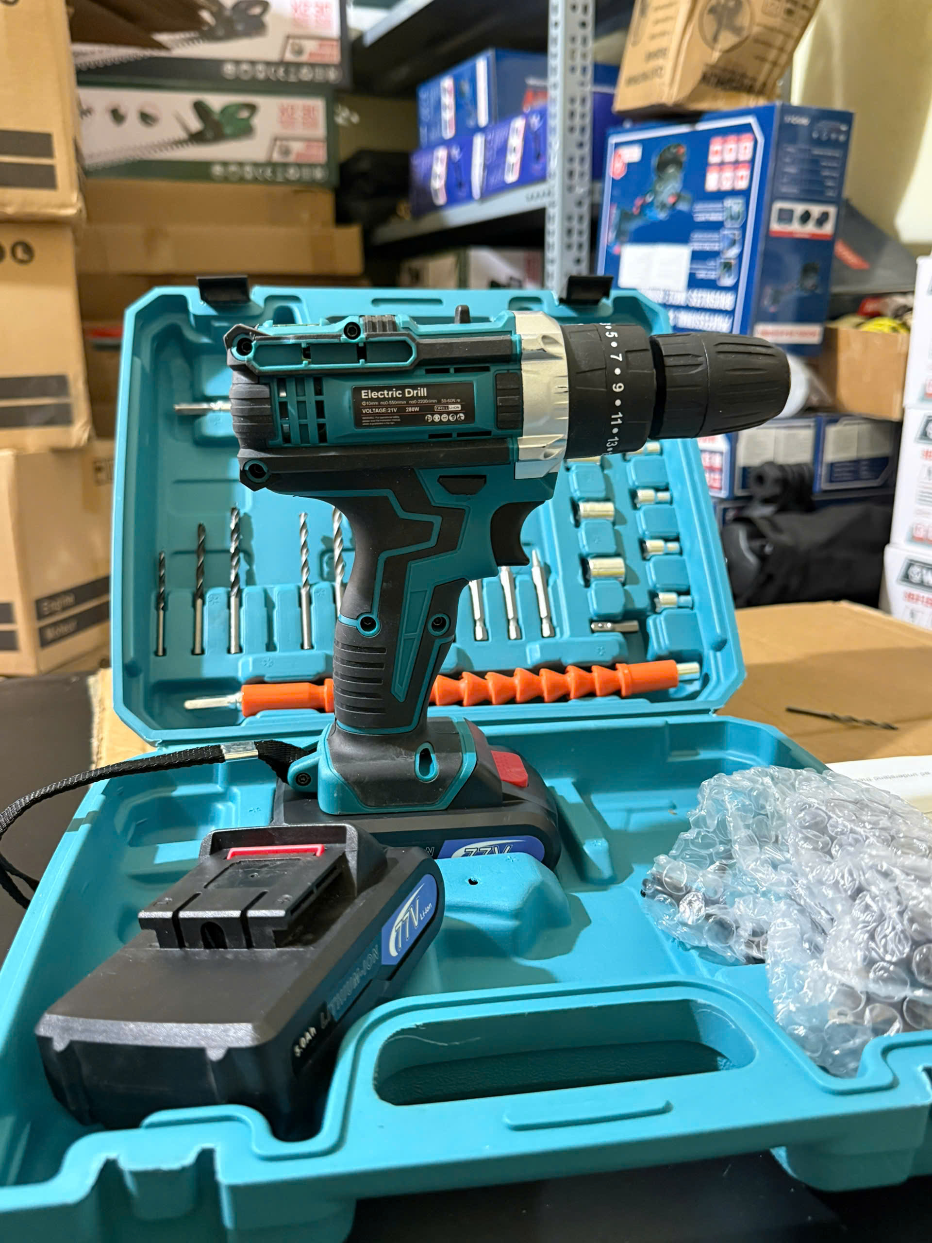 Máy khoan pin 77V Elex 3 chức năng có búa - Tặng kèm 24 chi tiết gồm các mũi khoan + Mũi bắt vít..