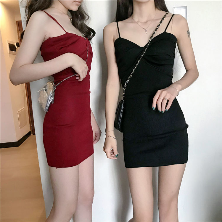 Váy hai dây len chất liệu vải dệt kim siêu sang chảnh, sexy, co giản tốt cho bạn gái từ 45-60kg