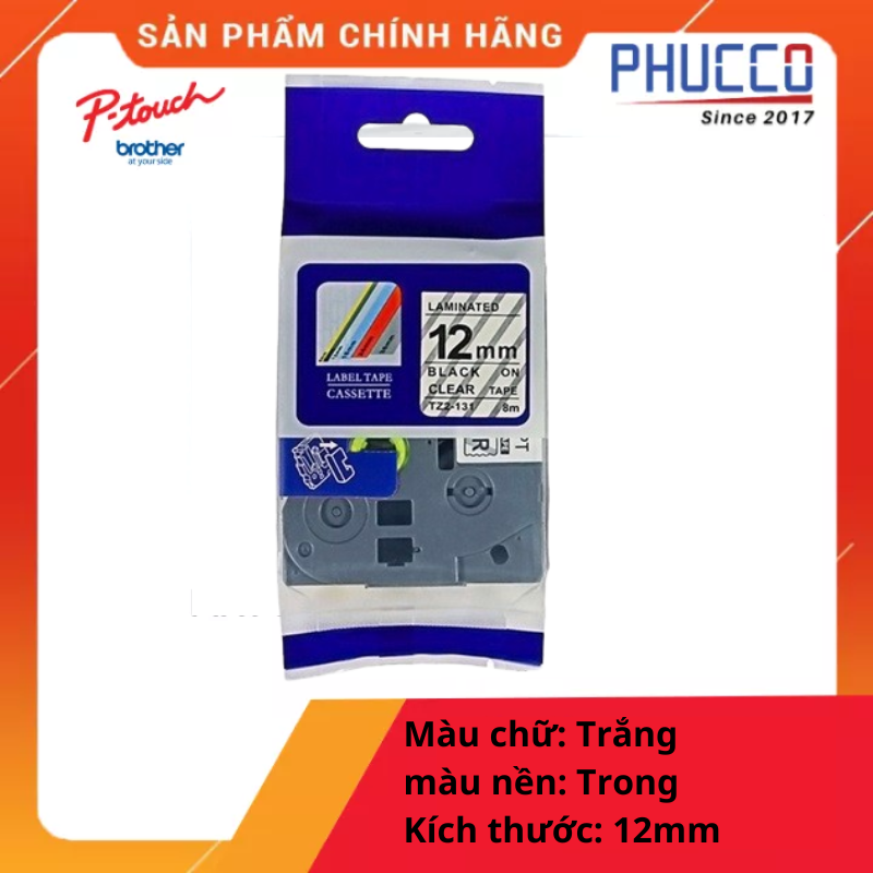 Nhãn in tương thích máy Bother- Chữ đen trên nền trong 12mm (8m)