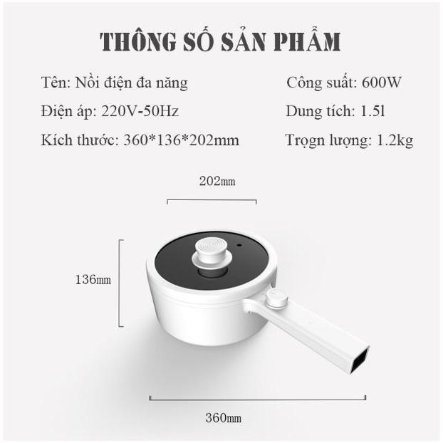 Nồi lẩu điện mini cầm tay đa chức năng- Chống dính hiệu quả- dung tích 1,5L(màu trắng)