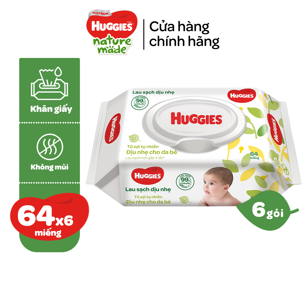 Combo 6 gói khăn giấy ướt cho trẻ sơ sinh HUGGIES (Gói 64 tờ