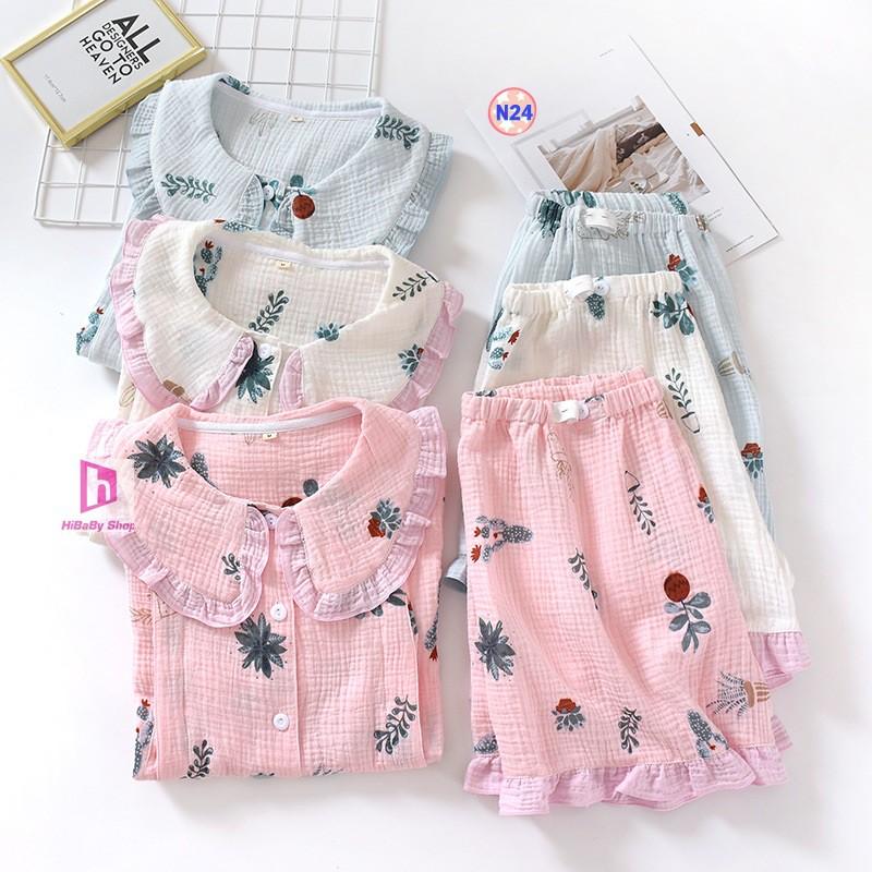 Bộ Pijama Sau Sinh Vải Xô Nhăn - Cộc tay N24