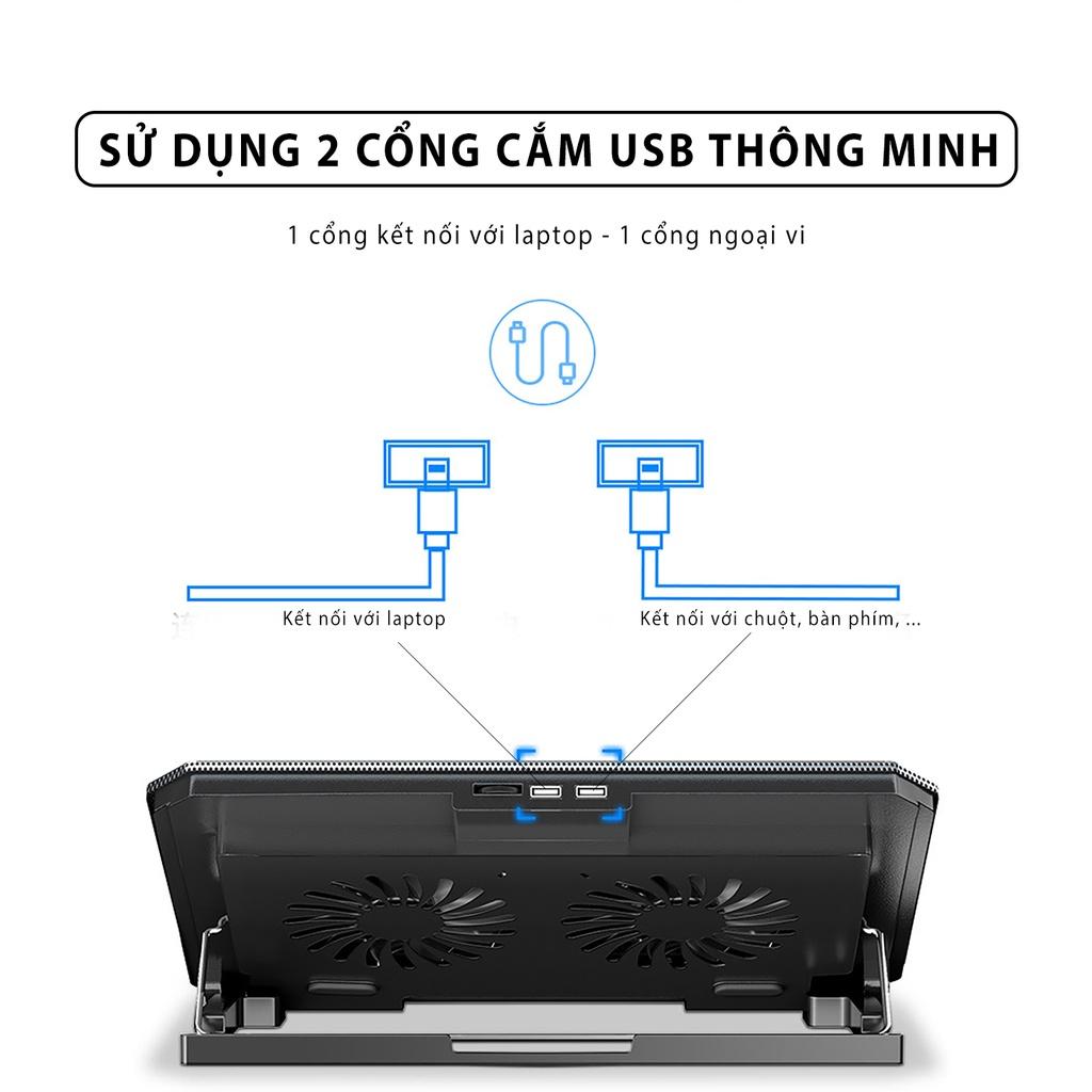 Đế tản nhiệt laptop máy tính bảng Q100 làm mát nhanh đèn led gaming quạt chống ồn 4 mức chỉnh độ cao phiên bản cao cấp 2022