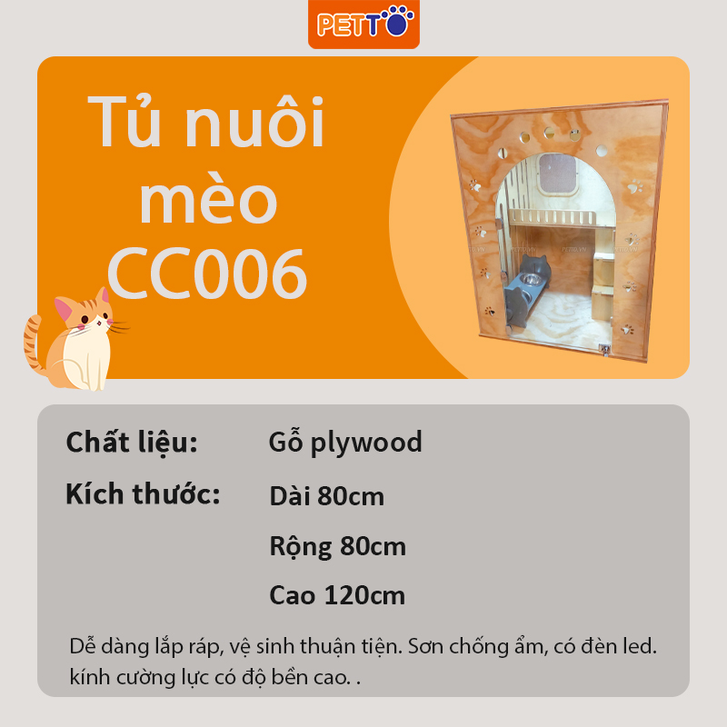 Tủ mèo - tủ nuôi mèo bằng gỗ CAO CẤP kết hợp hệ thống ĐÈN LED thiết kế bắt mắt, xinh xắn BẢO HÀNH 1 NĂM CC006