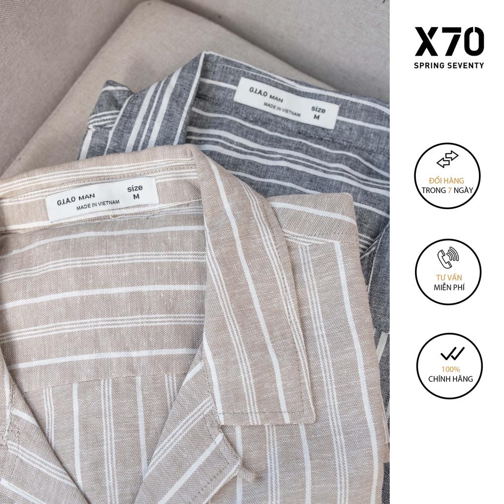 Áo Sơ Mi Nam Linen Kiểu Dáng Cổ Bẻ Tay Ngắn Thiết Kế Hoạ Tiết Sọc Dọc Thời Trang X70 - 07570004