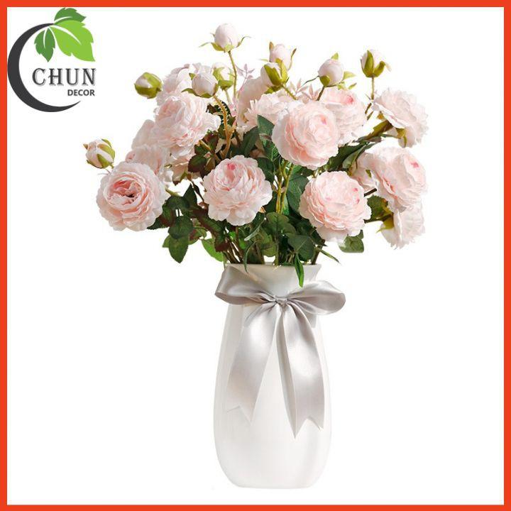 Hoa giả - Cành hoa hồng quý tộc 2 bông 1 nụ trang trí nhà cửa, văn phòng, góc học tập, làm đạo cụ chụp ảnh