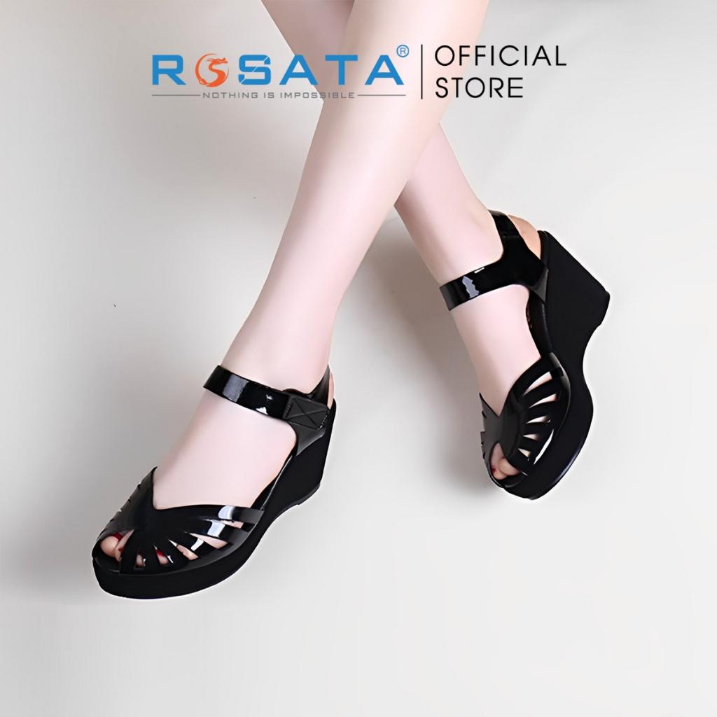 Giày sandal cao gót nữ ROSATA RO570 đế xuồng xỏ ngón mũi tròn quai dán hậu mảnh gót cao 6cm xuất xứ Việt Nam