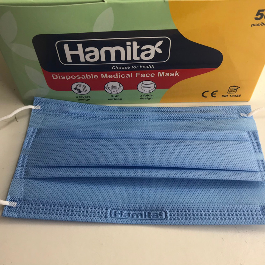 Khẩu trang SMS đi mưa HAMITA Hộp 50 cái - 1 lớp vải tích hợp - ĐI MƯA, NGĂN GIỌT BẮN, hạn chế lem son môi, rộng hơn/phủ kín hơn, quai đeo thoải mái