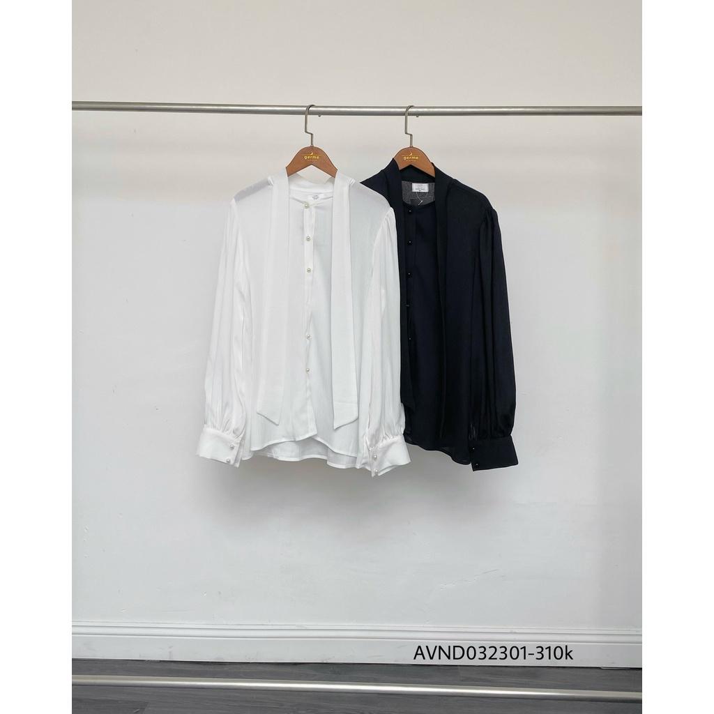 Áo sơ mi nữ dài tay xốp nhẹ phối dây buộc nơ hàng thiết kế avnd032301 by germe