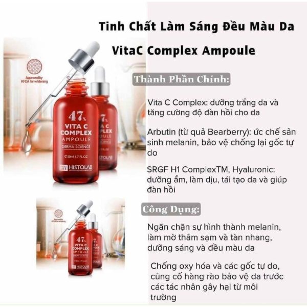 TINH CHẤT DƯỠNG TRẮNG, MỜ THÂM, SE LỖ CHÂN LÔNG 47% VITA C COMPLEX AMPOULE DERMA SCIENCE 50ML