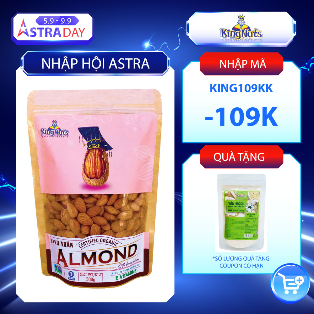 Hạt Hạnh Nhân Sấy Chín Mỹ 500g, hàng nhập khẩu 100 từ Mỹ - Loại 1 đã tách vỏ, rang sấy chín, không chất phụ gia, không chất bảo quản, thơm giòn, không hôi dầu, món ăn vặt tuyệt vời