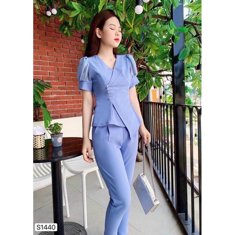 Sét bộ xếp ly đính nơ đóng cườm tay tơ lưới sang chảnh