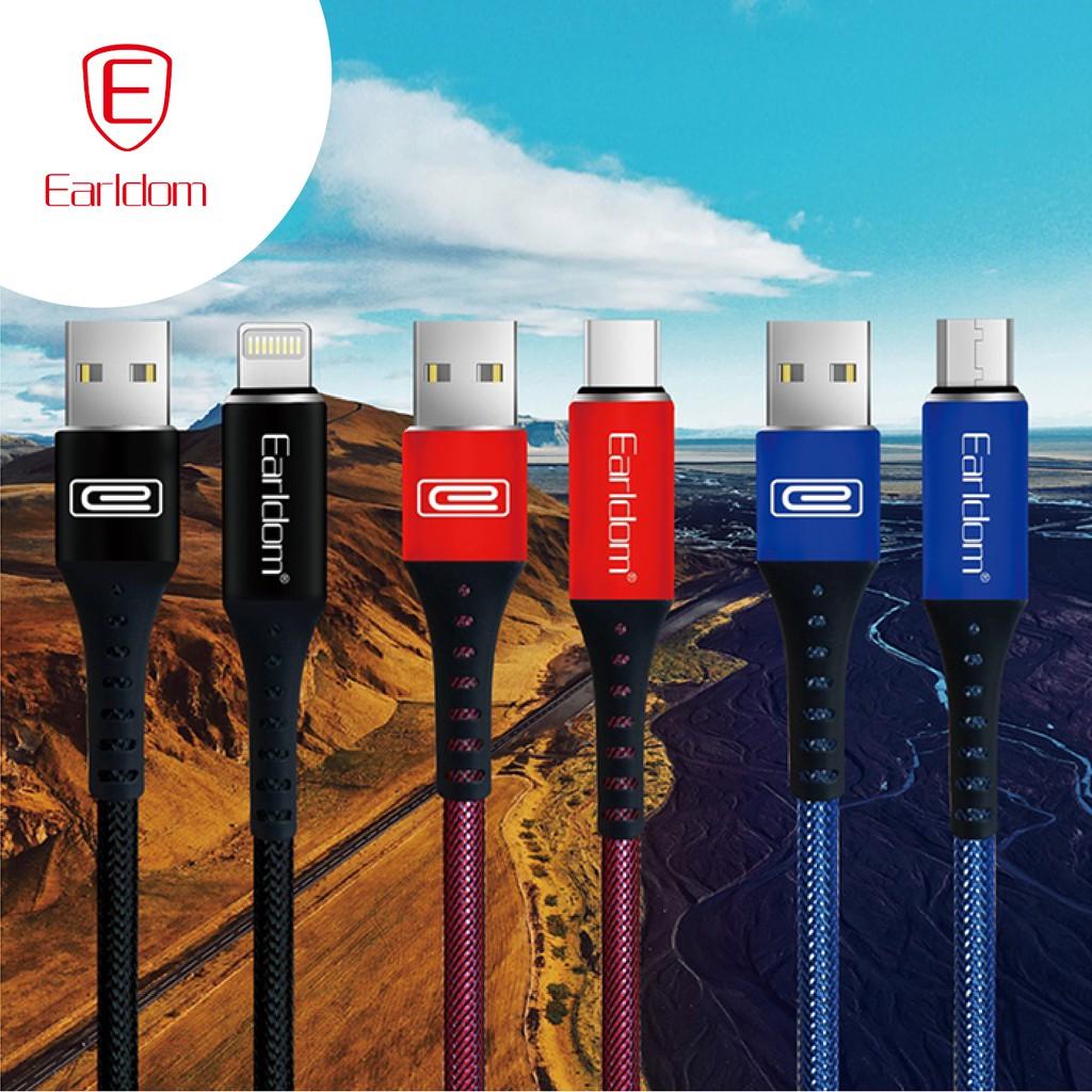 Cáp sạc bọc sợi, Earldom EC - 058 dài 1m dây xanh siêu bền - Hàng chính hãng