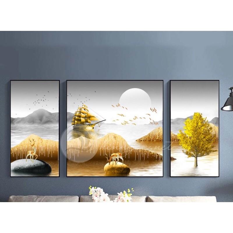 Tranh treo tường - Tranh trang trí nhà cửa - Tranh canvas - Tranh treo phòng khách bộ 3 tấm thuyền buồm xuôi gió.