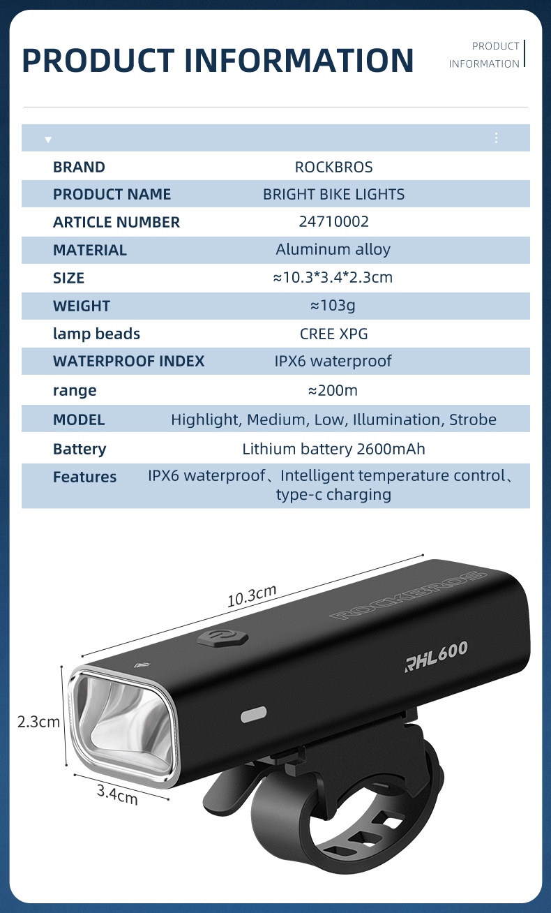 Đèn pha xe đạp Rockbros-RHL-600